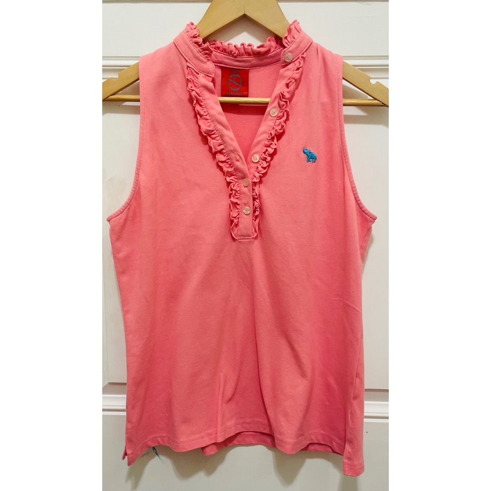 Tracy Negoshian Ruffle Collar Sleeveless Top‎ Tank Preppy Pink XL
